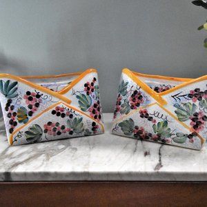 Unique! Pair of Pretty desktop or countertop porcelain mail, paper, card holder